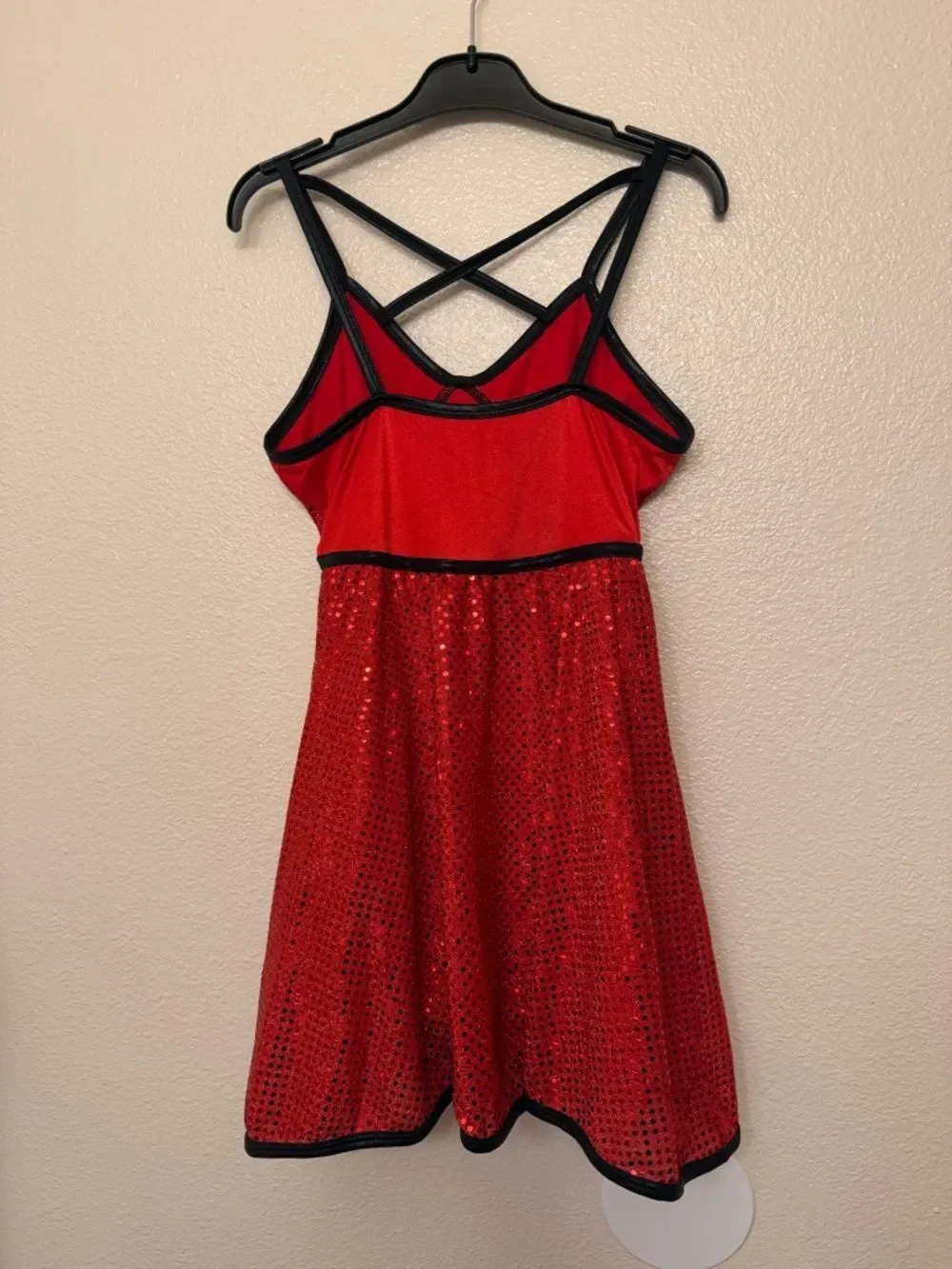 Curtain Call Dance Costume E2574 red leotard slip dress sequin vintage MA adult
